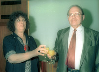 The official ceremony of entering to the government posts, Energy Ministwer, Prof. Yuval Neeman and his deputy Minister, Geula Cohen, both from the Right Wing party.