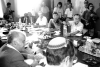 YITZHAK SHAMIR HOLDS FIRST CABINET MEETING.