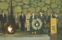 Prince Philip - husband of Queen Elizabeth II - and his sister Princess Sophie laying a wreath at Yad Vashem, October 31 1994.
