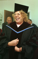 Communication Min. Shulamit Aloni wearing her honorary Doctorate dress.