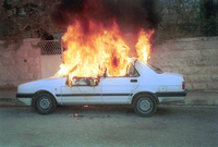 A private car went on fire near the Rockefeller Museum in East Jerusalem.
