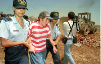 Thousands of West Bank settlers and their supporters squatted on hill tops and blocked major intersections in an attempt to block the peace process and the expected transfer of land and authority to the Palestinians.