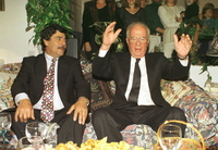PM Rabin Itzhak celebrate the Mimouna part this year on 24 April 1995 at Mazkeret Batia village with hundreds of Morroccans Jews at Labour party member Rafi Swissa's home.