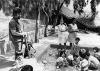 A guard man s om alert in a kindergarten in Kiryat Shmone on the Lebanese border.