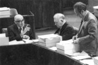 Ministers Yehoshua Rabinowicz (L) Moshe Bar Am and Igael Alon.