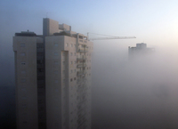 On an early morning a cloud lowered up to the groud covering the sight totaly for over an hour.