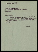 A letter to Prof. A. Kalchalsky, The Weizmann Institute of Science, Rechovot.