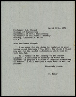 A letter to: Proffessor R. L. Wiegel, College of Engineering, Department of Civil Engineering, University of California, Berkely.
