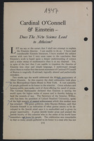 Cardinal O'Connell & Einstein - Does The New Science Lead to Atheism? Published Under the Auspices of the Men's Club Of K. A. M., 1947.
