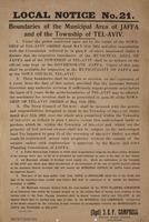 LOCAL NOTICE NO. 21 - BOUNDARIES OF THE MUNICIPAL AREA OF JAFFA.