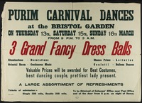 PURIM CARNIVAL DANCES - 3 Grand Fancy Dress Balls.