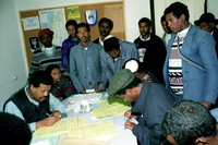 New immigrants from Ethiopia in their immigration centre at Hulda.