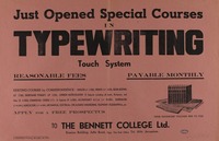 Just opened special courses - in - typewriting - touch system.