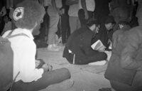 Hippies praying at the Western Wall on the 1900 anniversary of the destruction of the Jewish Temple by the Romans.