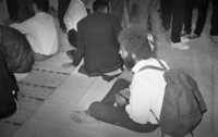 Hippies praying at the Western Wall on the 1900 anniversary of the destruction of the Jewish Temple by the Romans.