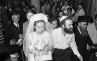 Ruth Alexandrovich and Yeshayahu Averbuch who passed through Soviet prisons before they were allowed to come to Israel were married by Rabbi Yedidia Frenkel at the WIZO house in Tel Aviv PM Golda Meir, Moshe Dayan and many guests participated the Wedding ceremony.