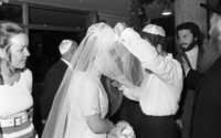 Ruth Alexandrovich and Yeshayahu Averbuch who passed through Soviet prisons before they were allowed to come to Israel were married by Rabbi Yedidia Frenkel at the WIZO house in Tel Aviv PM Golda Meir, Moshe Dayan and many guests participated the Wedding ceremony.
