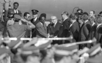 Two African heads of state Leopold Senghor of Senegal and Jaccobo Goan of Nigeria, return to Israel for additional debates.