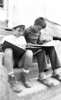 New immigrants participating on a free day leaarning the Hebrew songs.