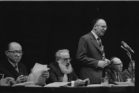 A debate on the Jewish Law was held at Mann Auditorium.