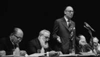 A debate on the Jewish Law was held at Mann Auditorium.