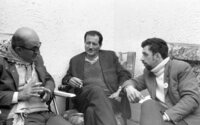Head of the Jewish Defence League, Yosef Schneider (right) speaking with a Palestian personality.