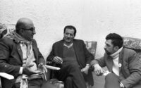 Head of the Jewish Defence League, Yosef Schneider (right) speaking with a Palestian personality.