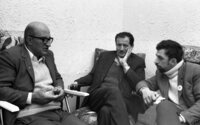 Head of the Jewish Defence League, Yosef Schneider (right) speaking with a Palestian personality.