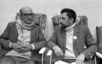 Head of the Jewish Defence League, Yosef Schneider (right) speaking with a Palestian personality.