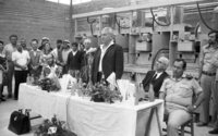 Minister Haim Bar Lev visiting a tiles factory in Kiryat Arba.