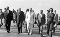 West German Labour Minister Walter Arndt arrive in Israel for talks.