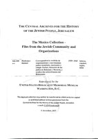 Correspondencia recibida de organizaciones y movimientos judíos mundiales, nacionales y colegio Tarbut, Situación de los judíos en Bohemia y Moravia, y ayuda a los sobrevivientes del Holocausto (2).