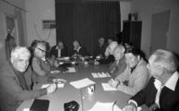 Itzhak Rabin visited the headquarter of the leftist Political Party, Mapam.