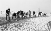 Members of Young Mapam Party, demonstrating on a Tel Aviv beach against the government's economic policy, which they say, will create unemloyment.