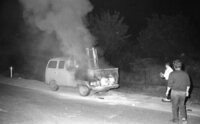 A transporter car driving on the Jerusalem highway, from unknown reason went on fire.