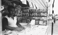 A stand selling New Year blessing cards.