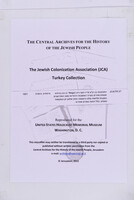 Correspondence of JCA Paris and Joseph Niego with various groups and individuals concerning Jewish settlements and the condition of the settlers in the wake of World War I under Greek sovereignty and in other locations.