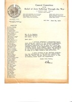 Correspondence with the Central Relief Committee on fundraising and cooperation with the other committees.