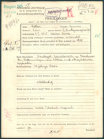 Applicant: Adler, Armin; born 9.1.1885 in Miava; married; profession(s): Bandagist.