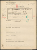 Applicant: Abramowitz, Kasimiera; born 1.10.1915 in Łódź (Poland); single; profession(s): Studentin.