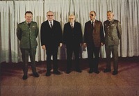 נשיא המדינה, ראש הממשלה, שר הבטחון רב אלוף רבין והרמטכ"ל ר. א. בר-לב – הספרייה הלאומית