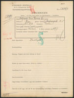 Applicant: Belgrader, Rosie Theresia Sour; born 2.1.1873 in Český Těšín (Czech Republic); married.