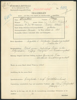 Applicant: Amber, Hugo; born 29.7.1904 in Bielitz; divorced; profession(s): Angestellter der Städtischen Versicherungsanstalt.