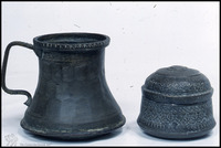 Photograph of: Mikveh vessel; Soap box.
