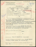 Applicant: Haas, Robert; born 16.4.1898 in Vienna (Austria); single.