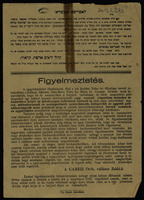 לאפרישא מאיסורא! : ... היות שבאסיפת הרבנים ... במיהאליפאלווא ... ביום ג פ' בלק [תרצ"ד] ... החליטו, שאם יביאו להם כת הפושעים ... שו"ב ממקום אחר שחיטתו נבילה וטריפה ... ומאחר שהרבי [יצחק אייזיק ווייס] מספינקא וחתנו [ר' אברהם אביש האראוויץ] ... הביאו לכאן את הנוחר והמנבל מסאפינקא ע"כ באנו להזהיר ... שלא להתחבר עם האנשים האלה ...