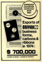 EXPORTS OF ONIYAH - BUSINESS FORMS, CABONS & RIBBONS IN 1974.
